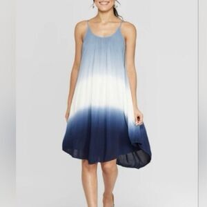 Knox Rose Blue and White Ombré Crepe Handkerchief Shift Rayon Lined Dress Sz XXL